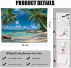 keowhsf Beach Summer Ocean Tapestry – Tropical Palm Trees Wall Hanging Decor with Blue Sky and Seaside Scenery, Nature Landscape Tapestry for Bedroom Living Room Dorm