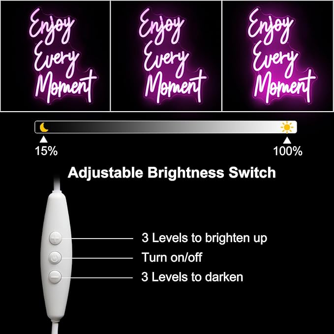 Enjoy Every Moment Neon Sign Pink Letter LED Sign Words Neon Light Up Sign Enjoy Neon Signs for Wall Decor LED Neon Lights Signs for Bedroom Bar Restaurant Salon Party Decor