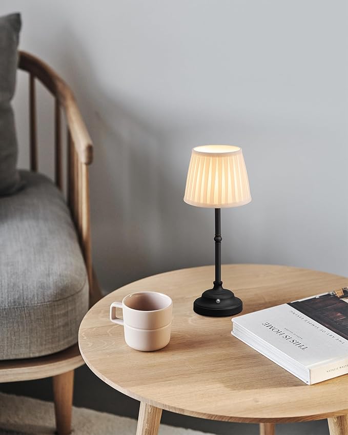KDG Cordless LED Table Lamp, Portables Fabric Shade Desk Lamps, 4000mAh Rechargeable Battery Powered Lighting, Dimmable Light for Dining Room, Bedroom, Bedside, Night Light, Balcony (Black)