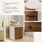 HOMPUS Round 3 Drawer Nightstand Set 2, Farmhouse Chest of Drawers, No Assemble Required, Modern Nightstand Set of 2, Wood Bedside End Tables w Drawers for Bedroom, Brown + White