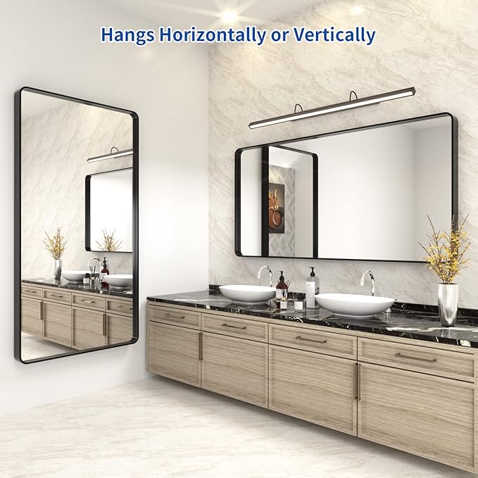 WEER Black Bathroom Mirror for Wall 60X30 Inch, Rectangular Black Metal Framed Vanity Mirror, Farmhouse Matte Black Mirror with Tempered Glass, Rounded Corner, Anti-Rust (Horizontal/Vertical)