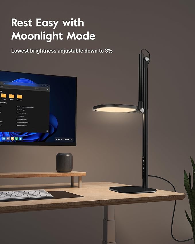 Led Desk Lamps for Home Office with Base, Tall Desk Lamp with 50 Light Modes & Memory and Timer Func Computer Light, Flexible Adjustable Table Lamps for Video Conference, Architect or Study(Black)