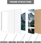 7x10 Frame with Real Glass - Display Pictures 5.5x8.5 with Mat or 7 x 10 without Mat, Photo Frame for Wall or Table Top Display(White, 3 Pack)