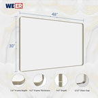 WEER 48X30 Inch Brushed Nickel Bathroom Mirror, Brushed Silver Metal Frame Mirror, Rounded Rectangle Silver Bathroom Vanity Mirror, Tempered Glass, Anti-Rust, Hangs Horizontally or Vertically