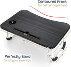 Nestl Reading Pillow with Portable Lap Desk Stand for Laptop 22x14”, Cut Plush Striped Back Pillow, Back Support Pillow, Shredded Memory Foam Bed Rest Pillow with Arms for Kids & Teens, Medium - Misty