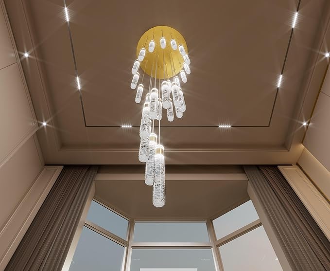 130inch Gold Staircase Chandeliers for High Ceilings Long Spiral Chandeliers Large Foyer Ceiling Light (25-Light)