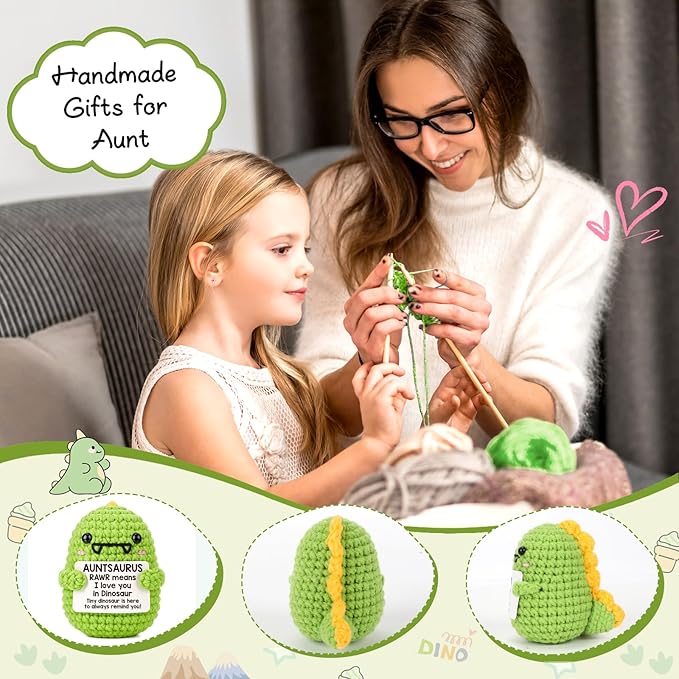 OCCdesign Mini Christmas Aunt Gifts from Niece Nephew RAWR I Love You Auntie Best Aunt Ever Gifts Cute Handmade Crochet Dinosaur for Christmas Thanksgiving Day Birthday Gift for Auntie Aunty to be