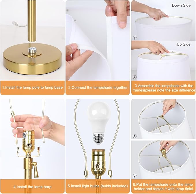 2 Pack 22"-30" Adjustable Height Table Lamps Set, Modern Gold Table Lamps with White Shade 3 Colour Temperature Pull Chain Tall Lamps for Living Room Bedroom Bedside End Table Nightstand
