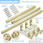 Curtain Rods for Windows 16 to 120 Inches, Curtain Rod Max Adjustable Length of 132 IN, 6/8" Diameter Drapery Rods Round Finials, Warm Gold, Pack of 1