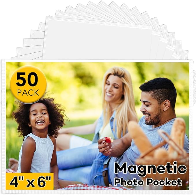 YixangDD 50 Pack Magnetic Picture Frame, 4 x 6 Inches Fridge Magnetic Photo Frames, Magnetic Photo Frames for Refrigerator, Home, School, Office (White)
