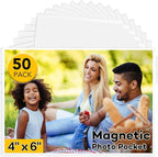 YixangDD 50 Pack Magnetic Picture Frame, 4 x 6 Inches Fridge Magnetic Photo Frames, Magnetic Photo Frames for Refrigerator, Home, School, Office (White)