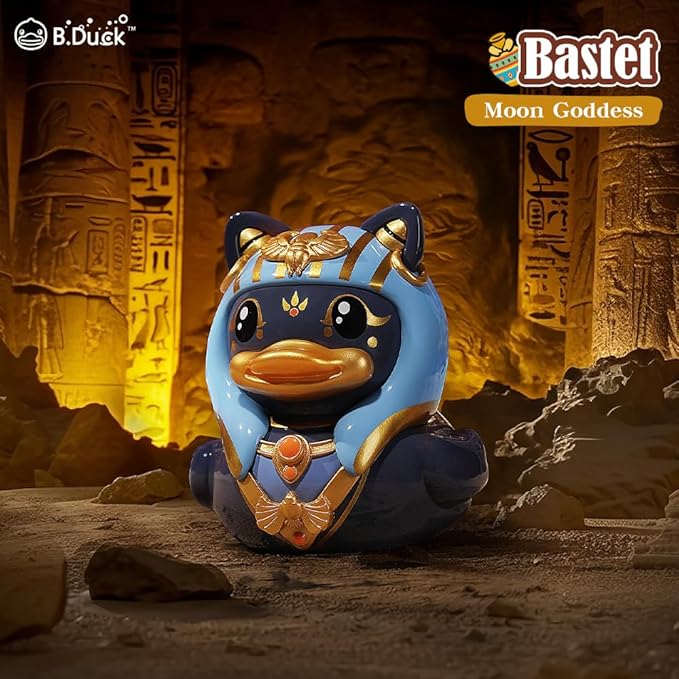B.Duck x British Museum Blind Box, Egyptian God Collectible Duck Figurines Series,Home Decorations, Holiday Birthday Gifts (B.Duck x Bastet Series, One Box)
