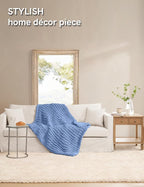 YnM Chunky Throw Blanket, Medium-Weight, Hand Knitted with Chenille Yarn, Skin Friendly, Ventilated and Breathable, Machine Washable, Home Décor Piece for Couch Sofa and Bed (Chambray Blue 30x40 Inch)