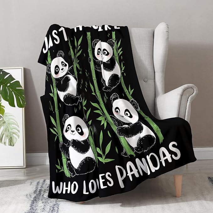 Panda Blanket Gifts for Girl Woman - Just A Girl Who Loves Pandas Cute Animal Lovers Throw for Teen Kids Adults Soft Fleece Cozy Bed Couch Decor Birthday Christmas Lightweight Blanket 50"x60"