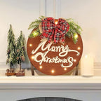 HOMCDALY Merry Christmas Sign for Front Door, Wooden Hanging Sign Door Decoration with 12 LED Light, Winter Welcome Wreath indoor outdoor Décor, Christmas Decoration.