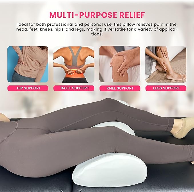 Ergonomic Leg Pillow for Leg and Knee Support | Premium Memory Foam Knee Pillow for Beauty Salon Or Home | Bolster Pillow for Legs Helps Comfort Enhancement, Legs & Lower Back Pain Relief (White)