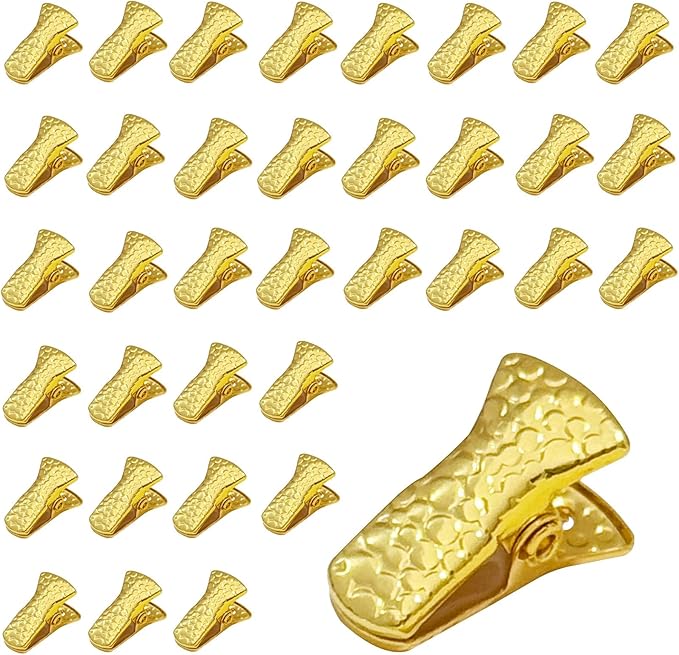 35 Pack Mini Metal Alligator Clips for Crafts Non-Slip Silicone-Coated Retro DIY Badge Small Clips (Gold)