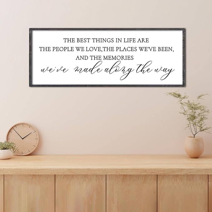 The Best Things in Life Wall Decor Sign 32 x 12 Inch Memories Inspirational Quotes Wood Framed Family Entryway Living Room Home Wall Art for Farmhouse Bedroom Room (Black)