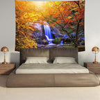 Delur Waterfall Tapestry Forest Nature Scenic Tree Mountain Sunset Tapestry Wall Hanging Natural Landscape Sunrise Headboard for Bedroom Living Room Home Decor (59.1" x 78.7")