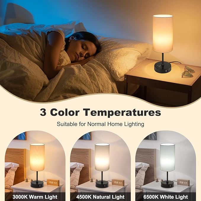 Unicozin Small Table Lamp, 3 CCT 3000K/4500K/6500K & RGB Color Changing, Stepless Dimmable Bedside Lamp for Reading, Touch Control Ambience Nightstand Light for Home Decor Party, Cream Shade