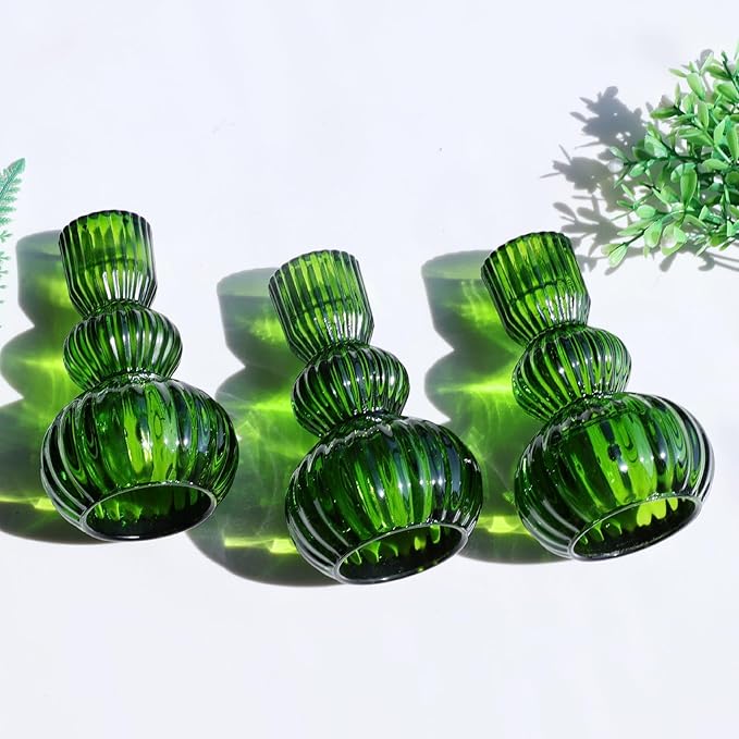 Woho Candlestick Holders Set of 6 for Christmas Decorations, 4.3" Ribbed Glass Taper Candle Holders for Spring Wedding Table, Vintage Candle Sticks Holder Decor for St. Patrick's Day/Daily Home Decor