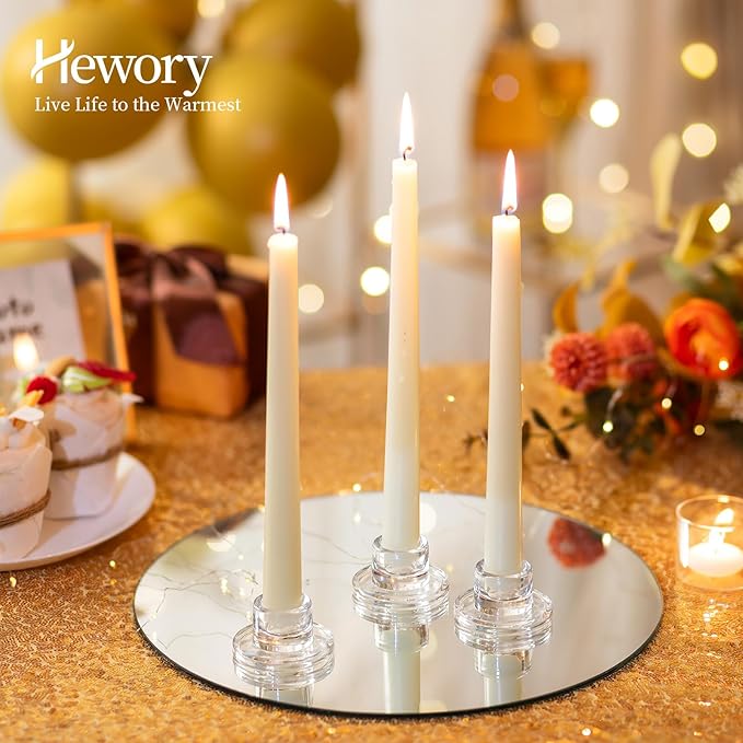 Hewory Glass Taper Candle Holders: 10 PCS Candlestick Holders Clear Short Tapered Candle Holder Set - Candle Stick Holder Decor for Table Centerpiece Wedding Party Advent Christmas Home Decorations