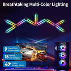 RGB Wall Light, LED DIY Geometry Splicing Gaming Lights, Backlit Modular Wi-Fi Colour Changing Home Decor Lights Work with Alexa and Google Assistant for Game Room, Bedroom (9 Lines, Black)