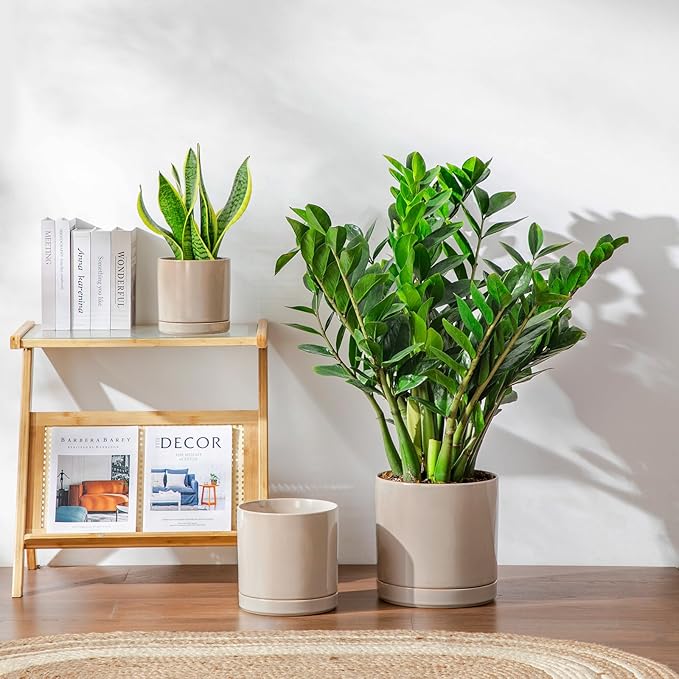 vancasso Ceramic Planters, Plant Pots for Indoor Plants, 6.25+8.25+10.25 Inch Ceramic Pots for Plants, Flower Pots with Drainage Holes (Gray, 6.25+8.25+10.25 Inch)