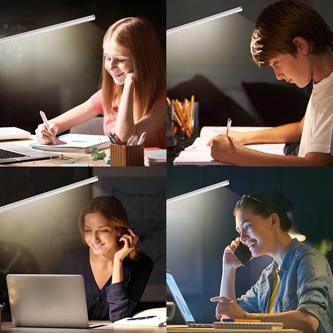 Led Desk Lamp, Desk Lamp with USB Charging Port, 5 Color Modes, 10 Brightness, Natural Light, Eye Caring Reading Lamp, Desk Light for Home Office, Table Lamp, Touch Control, Auto-Timer, White