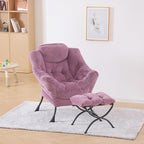Plush Lazy Chair and Ottoman, Large Contemporary Accent Lounge Chair with Armrests and a Side Pocket, Modern Leisure Upholstered Sofa Reading Armchair with Footrest for Bedroom, Living Room