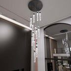 16-Light Black Crystal Chandelier for Foyer Entrance Loft 118" Long Spiral Stair Bubble Crystal Chandelier for High Ceiling Lighting Fixtures LED Lampara, Dimmable 3000K-6000K