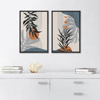 SIGNFORD Framed Canvas Print Wall Art Forest Plant Silhouettes & Mid-Century Symbols Abstract Shapes Illustrations Modern Boho Nature for Living Room, Bedroom, Office - 16"x24"x2 Black
