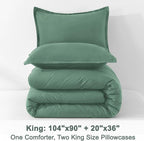 Litanika Comforters King Size Haze Green, 3 Pieces Lightweight Solid Bedding Set & Collections, All Season Fluffy Bed Set (104x90 Inches Comforter & 2 Pillowcases)