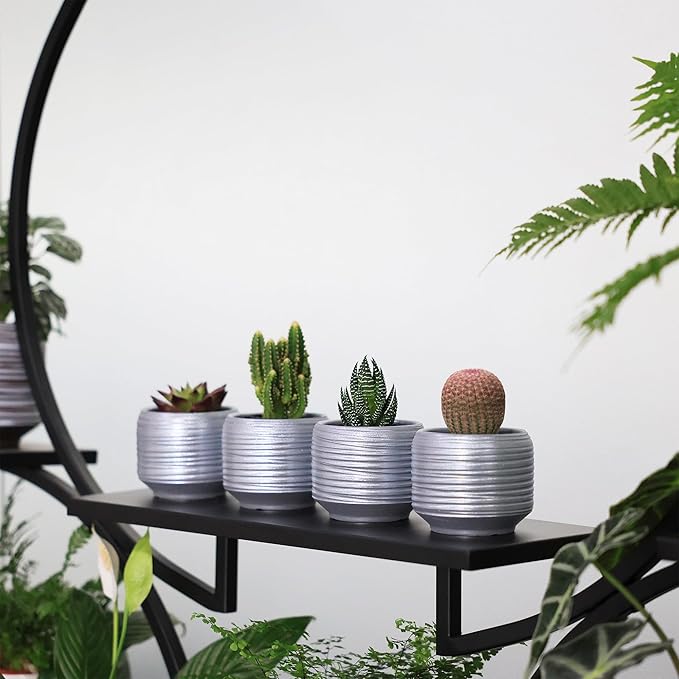 Mini Succulent Planter Set – 3.7 Inch Ceramic Pots with Drainage for Indoor Plants, Small Decorative Flower Pots for Cactus and House Plants, Set of 4