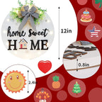 Interchangeable Welcome Sign for Front Door with 14 Changeable Icons, Farmhouse Front Porch Decor Rustic Wooden Wall Sign with 12 LED Lights, Outdoor Seasonal Welcome Home Decorations (White1)