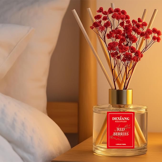 Reed Diffuser Set - 3.38 fl oz （100ml） Red Berries Home Fragrance Reed Diffuser for Bathroom Shelf Decor 6 Reed Stick