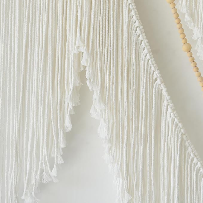 Flber Large Macrame Wall Hanging – Boho Yarn Art Garland with Tassels and Beads, Handmade Rope Decor for Nursery, Party, Wedding, Bedroom, Fireplace Mantel, or Photo Backdrop 57" W x 41" L