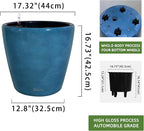 Dexceder 18x17 Self Watering Planter with Wheels Indoor Outdoor, Inner Pot Design, Thickened Large Floor Standing Flower Plant Pot with Water Level Indicator (Peacock Blue Gradient)