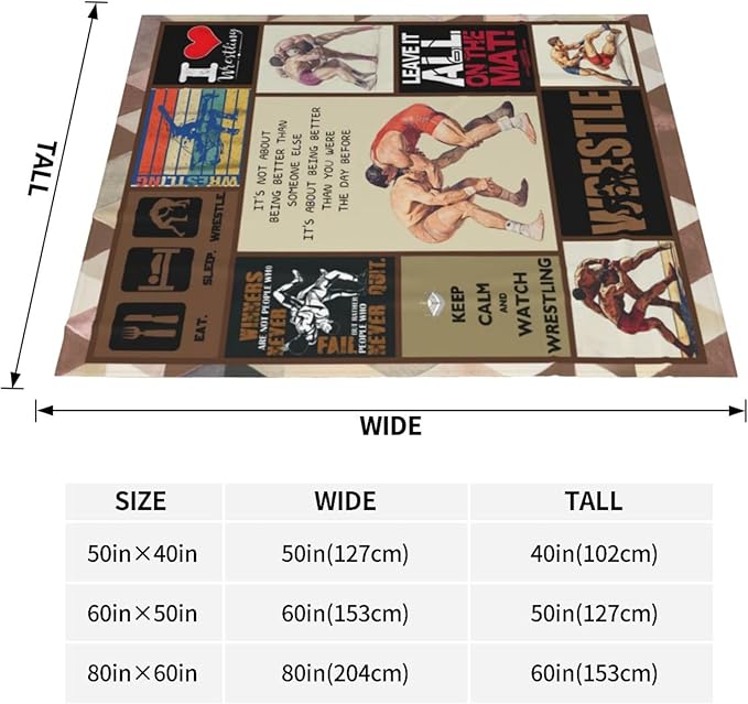 Wrestling Blanket for Boys Girls Women Men Wrestle Gifts Sports Throw Blanket Plush Cozy Flannel Fleece Fuzzy Blankets 50"X40"