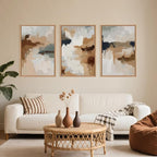 LHIUEM Large Abstract Brown Grey Framed Canvas Wall Art,Neutral Brush Stroke Pastel Wall Decor,Modern Color Block Wall Painting,Minimalist Artwork for Living Room,Bedroom,Dining Room,Office -16"x24"x3