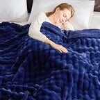 NEWCOSPLAY Faux Fur Throw Blanket Dark Navy Bubble Blanket Thick Warm Soft for Couch Sofa Bed 550GSM (Dark Navy, Throw(50"x60"))