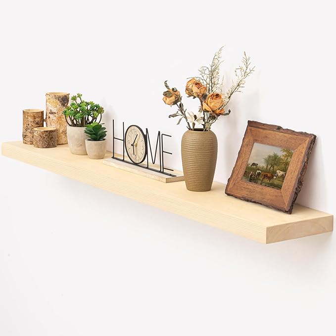 Marsmiles Floating Shelves for Wall - 48 Inch Natural Wood Floating Shelves Set of 1-48 Inch Wide x 7.7 Inch Deep x 1.6 Inch Thick Natural Wooden Shelves for Room Wall