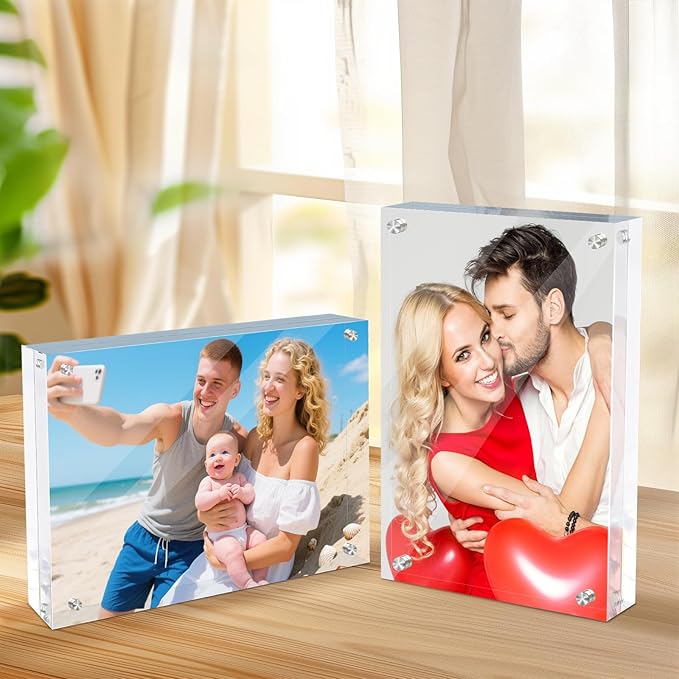 5 Pack 5x7 Acrylic Magnetic Picture Frame, 20 mm Thick Clear Double Sided Freestanding Photo Frame, Transparent Frameless Floating Frames with Magnets Corners
