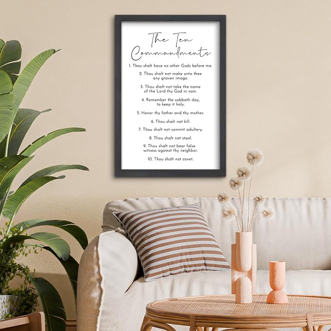 FZMHASLWW The Ten Commandments Bible Verse Wall Decor 24"X16" God Jesus Prayer Christian Saying Catholic Scripture Sign Large Wood Framed Wall Hanging Art (Black)