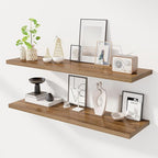 Dreamland 48" Floating Shelves for Wall, 12" Deep Slim Walnut Floating Shelves, Wall-Mounted Shelves for Bedroom, Living Room, Kitchen, Bathroom - Set of 2