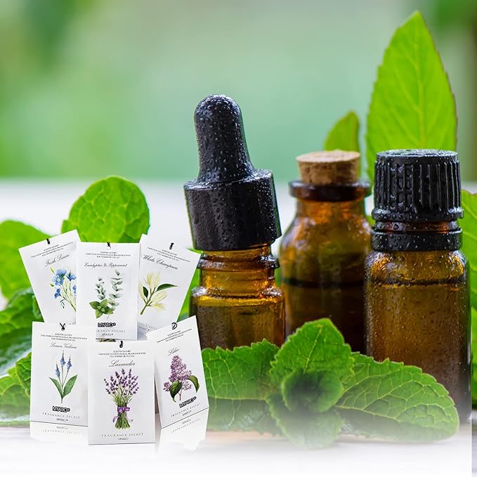 MYARO 12 Pcs Scented Sachets for Drawer and Closet, Long-Lasting Sachets Bags Air Freshener, Potpourri Bags 6 Fresh Scents - Lavender, Linen, Lilac, Eucalyptus Mint, Lemon Verbena, White Champaca