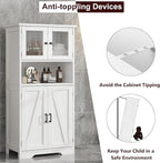 GarveeHome 54in Tall Bathroom Cabinet, Farmhouse Storage Cabinet with Glass Doors and Adjustable Shelves, Freestanding Kitchen Pantry Cabinets, Cupboard for Living Room, Dining Room, White