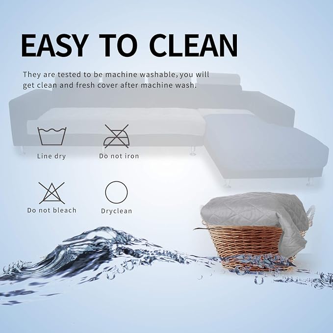 Easy-Going Sectional Couch Covers for Dogs L Shape Sofa Cover Reversible Sofa Slipcover Chaise Lounge Cover Furniture Protector Cover for Pets Dog Cat (42 x 52 inches, Light Gray/Light Gray)