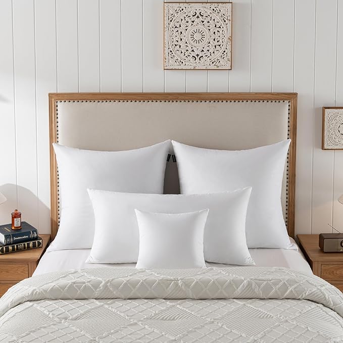 Euro Pillow Inserts 28x28 - Down Feather Pillow Inserts-Cotton Fabric-Set of 2-White.