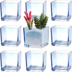 Square Flower Vases Set of 9, 3"x 3"x 3" Glass Vases for Centerpieces, Blue Vase for Flowers, Small Vase for Wedding, Party, Home Office Decoration